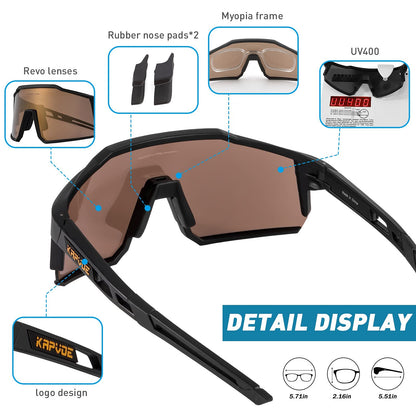 KAPVOE Polarized Cycling Glasses with 4 interchangeable lenses TR90 frame for men women cycling MTB sports sunglasses bike glasses driving fishing baseball running brown black 04
