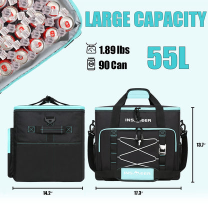 INSMEER Large 55L Cooler Bag, 90 Cans Foldable Cooler Bag, Leakproof & Waterproof Insulated Bag with Bottle Opener XXL Picnic Bag/Shopping Bag for Trip, Camping, Beach