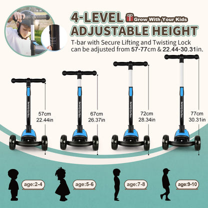 Besrey Kids Scooter, the safe three-wheel scooter with PU LED light-up wheels, foldable adjustable height, lightweight and can hold up to 50 kg, suitable for toddler boys and girls.