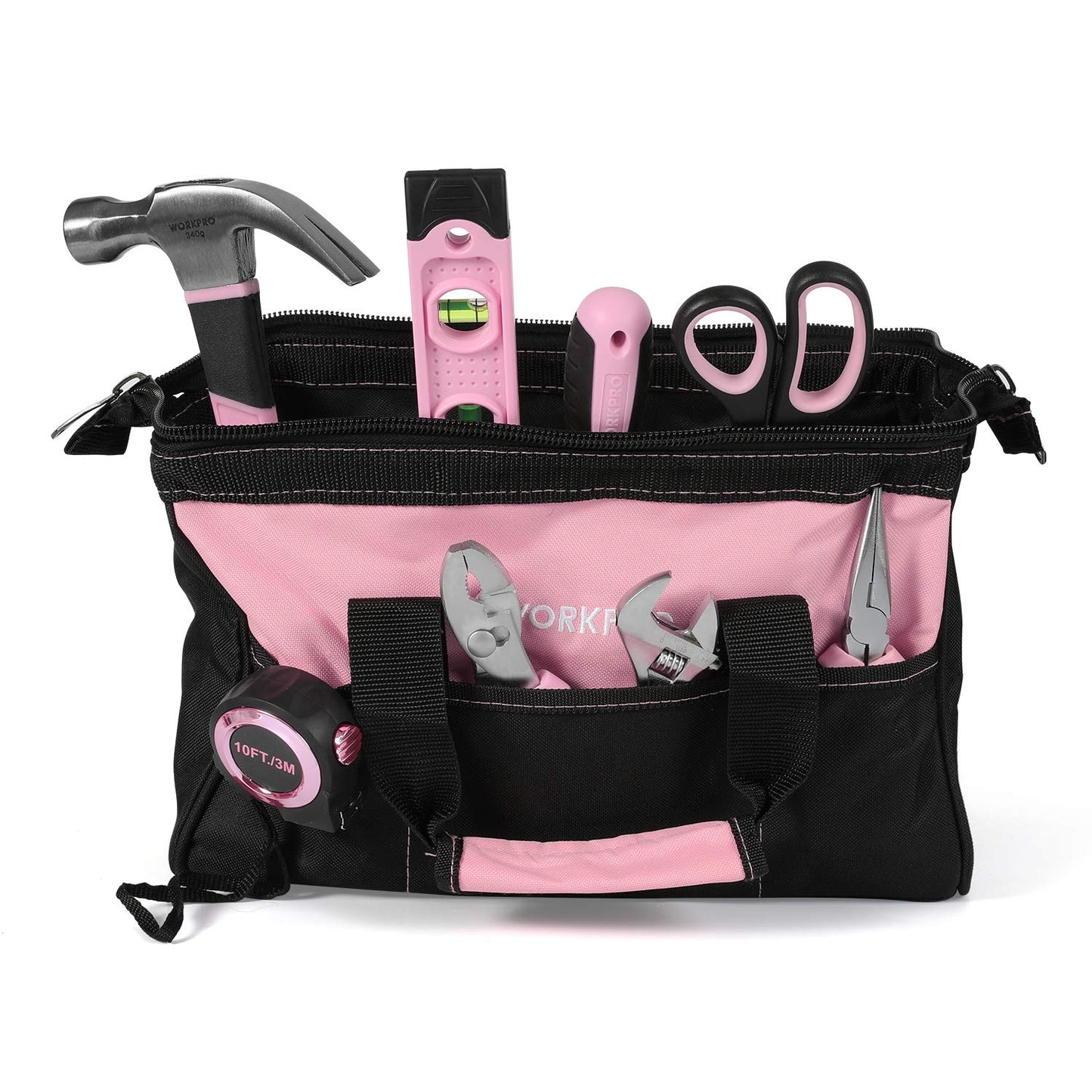 WORKPRO Pink Tool Set Pink Tool Box 106-piece Household Tool kit Repair including bag with wide opening 34cm Ideal Gift for DIYers