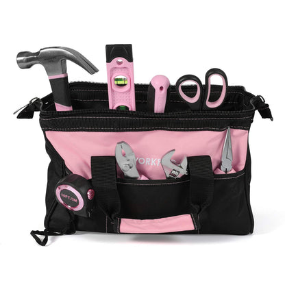 WORKPRO Pink Tool Set Pink Tool Box 106-piece Household Tool kit Repair including bag with wide opening 34cm Ideal Gift for DIYers