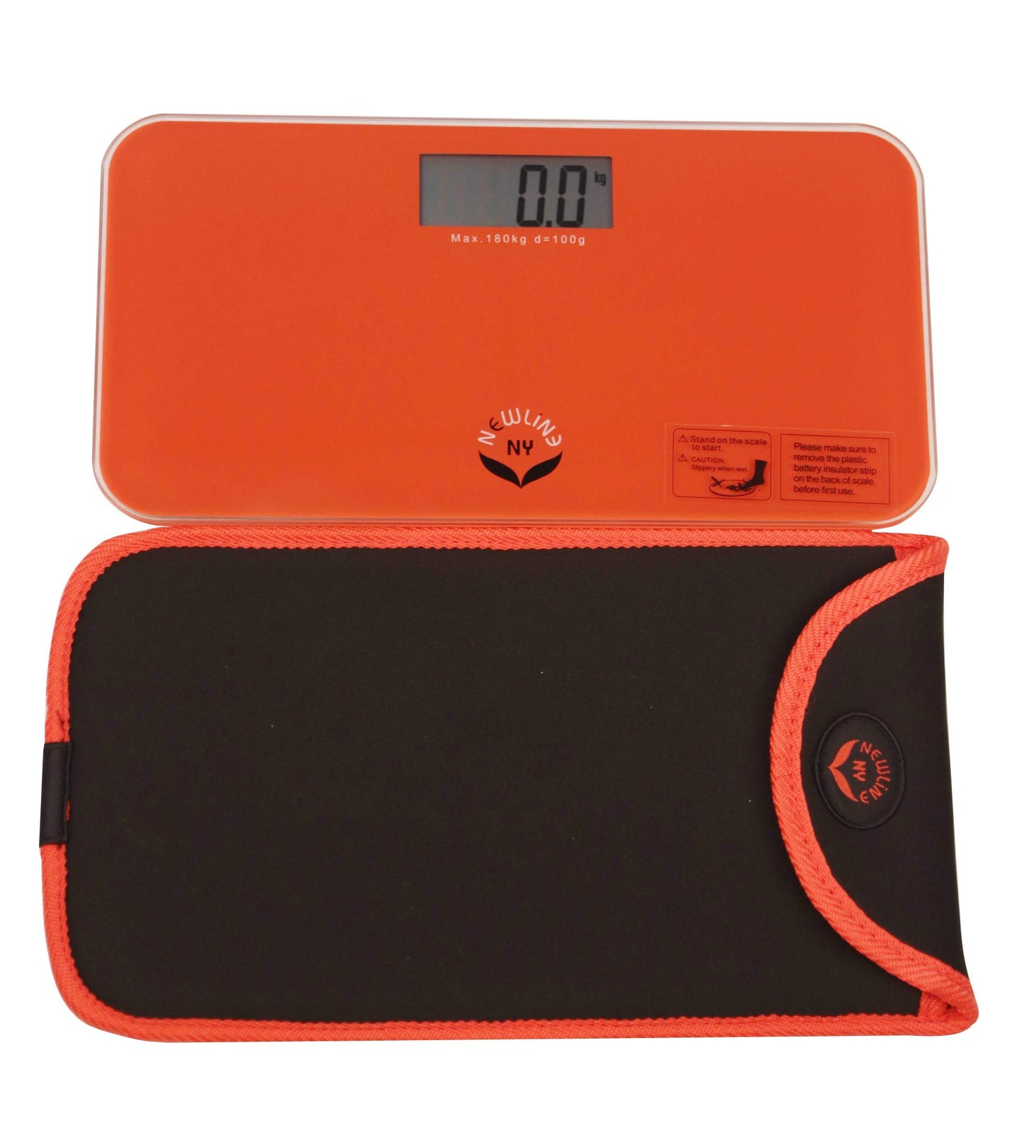 NewlineNY red-orange mini personal scale + travel pouch