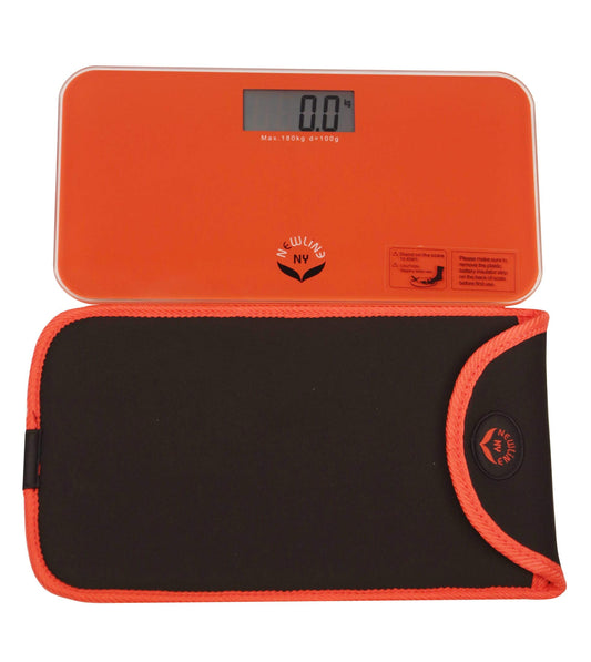 NewlineNY red-orange mini personal scale + travel pouch
