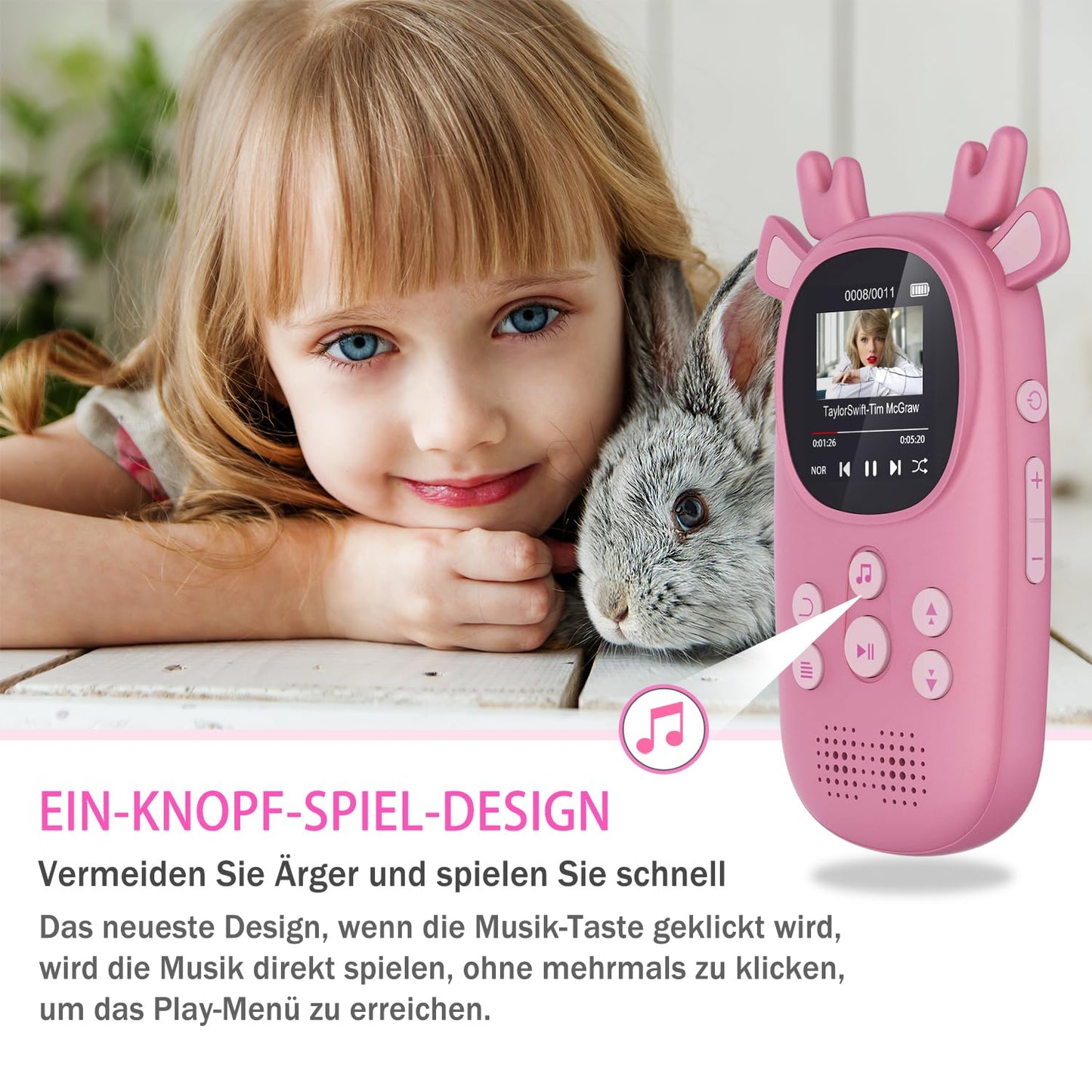 CCHKFEI 32GB MP3 Player Kids Bluetooth 5.3 Music Player, Bluetooth MP3 Player with Headphones & Speaker with FM Radio, Support One-Button Playback Recordings, Pedometer, Stopwatch