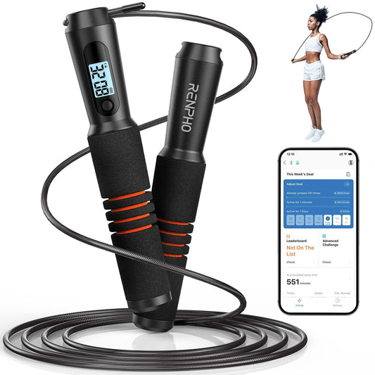 RENPHO Intelligent Jump Rope for Fitness with App Data Analysis, Jump Ropes for Home Gym, Crossfit, Exercise for Men, Women, Kids, Black-001