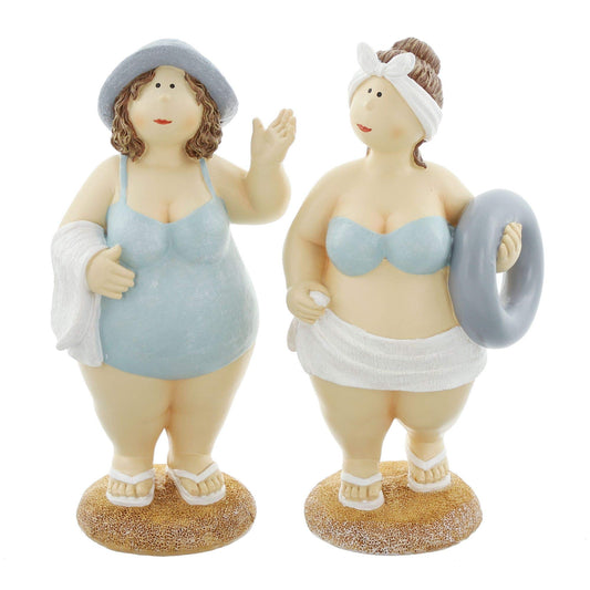 FRANK FLECHTWAREN women's figure, maritime decoration figure, beach ladies figure, decoration figure, 2-piece set, approximately 22 cm tall