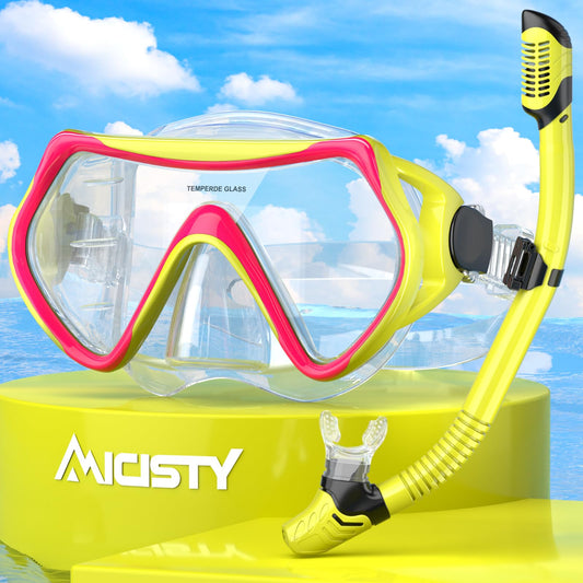 Adult snorkeling set includes adult snorkel mask with 180° panoramic view, anti-fog tempered glass, and adjustable silicone strap for snorkeling and swimming.