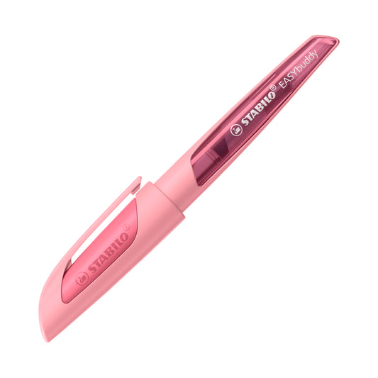STABILO - School fountain pen with beginner nib A - EASYbuddy Pastel in Rosy Pink - Blue ink (erasable) - Single pen - includes cartridge