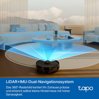 Tapo RV30 Max Plus robot vacuum with mopping function and automatic dust disposal station, 5300Pa ultra strong suction power, LiDAR+IMU dual navigation, Alexa & Google Assistant voice control, APP.
