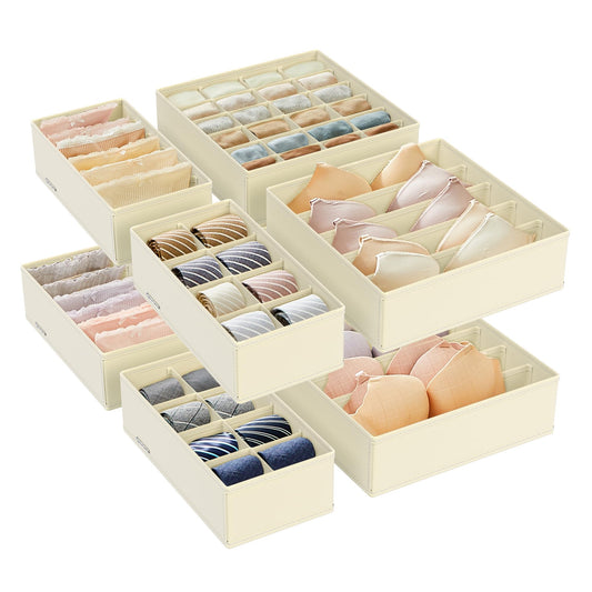 SONGMICS Underwear Organizer 8-pack, foldable drawer organizer, wardrobe organization system, storage box for bras, socks, ties, beige RUS008M01.