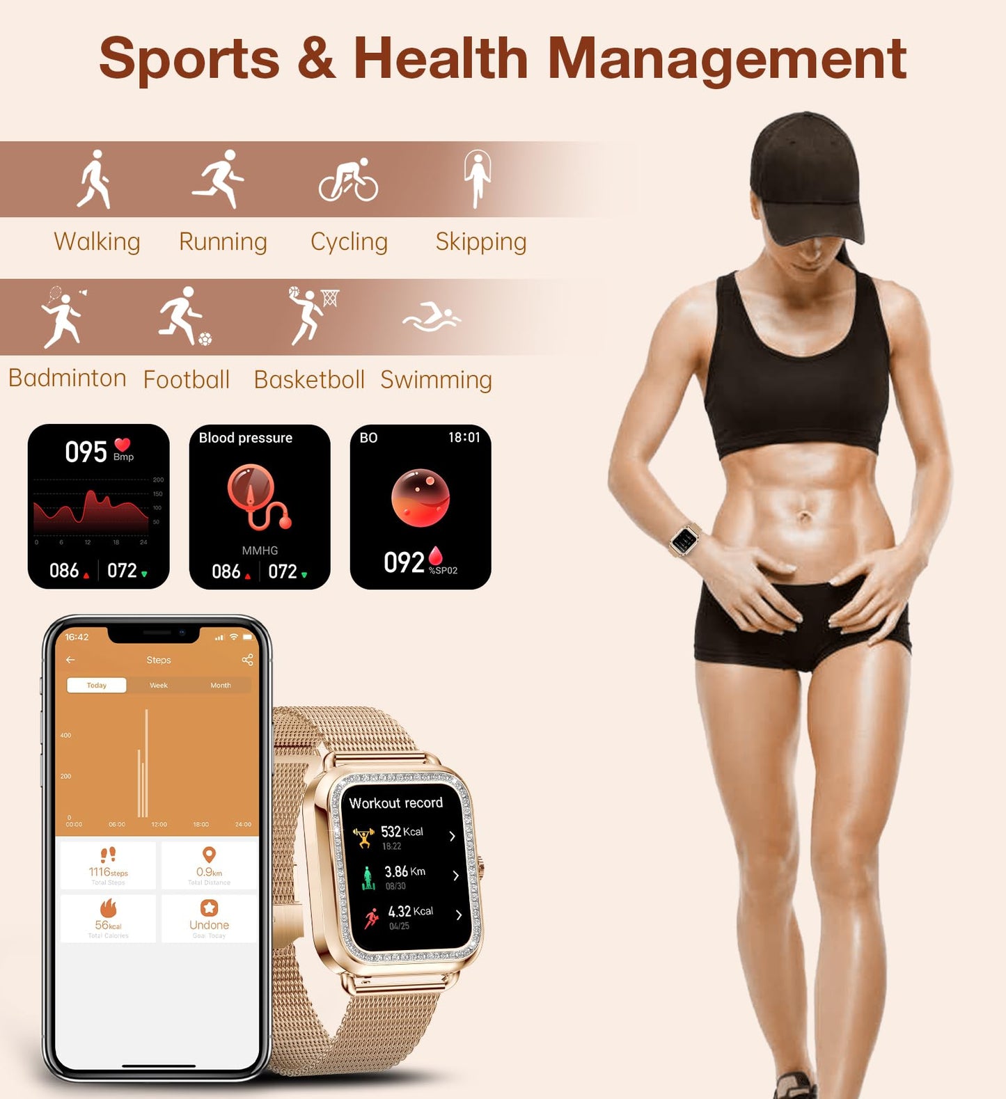 Lefitus Smartwatch Fitness Women's Smart Watch with Bluetooth Call Answer Speakerphone 1.60 inch Screen 200+ Sport Modes Heart Rate Activity Tracker Pedometer for Android iOS