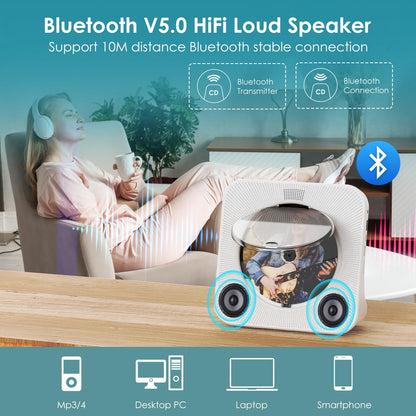 Gueray Portable CD Player with Bluetooth Desktop CD Player with 4000mAh Battery for Home Built-in Dual HiFi Speakers AUX Headphone Jack FM Radio with Remote Control USB Port