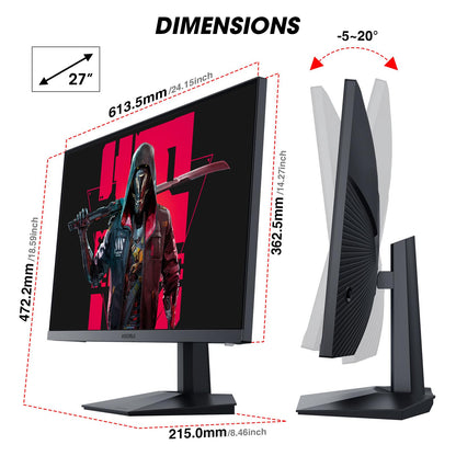 KOORUI Gaming Monitor 27 inch, Full HD Frameless Screen 165Hz Adaptive Sync (1ms, VA Panel, Eye-Care, 1920 x 1080, 2xHDMI 2.0, & DisplayPort 1.4, VESA 75x75mm, DCI-P3 90%)