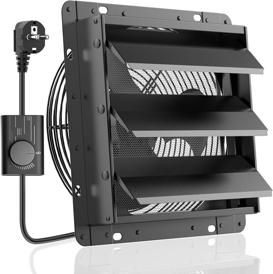 HG Power 300mm exhaust fan with speed controller. Industrial wall fan 1300m³/h. Adjustable wall fan with mesh screen. Aluminum window fan with EU plug for basement, garage, kitchen. Louvered.