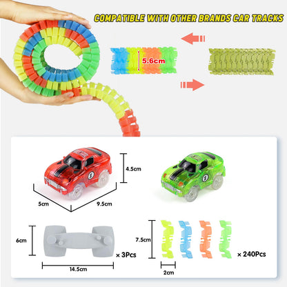Toys for 3 years old. Race track for kids with 240 pieces. Glow tracks for cars. Great gift for girls and boys aged 3-6.