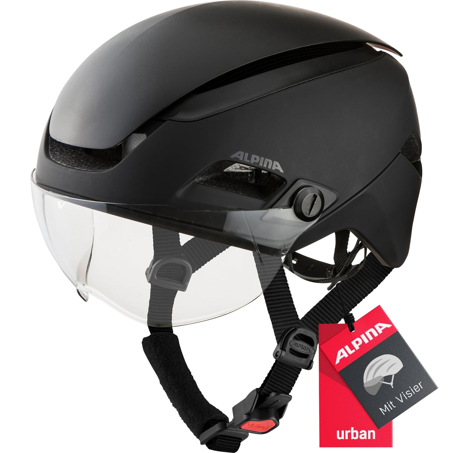 Alpina Altona V - Extremely Lightweight, Illuminated & Ventilated Bike Helmet with Self-Tinting Visor for Adults, Black-Stealth matt, 52-57 cm