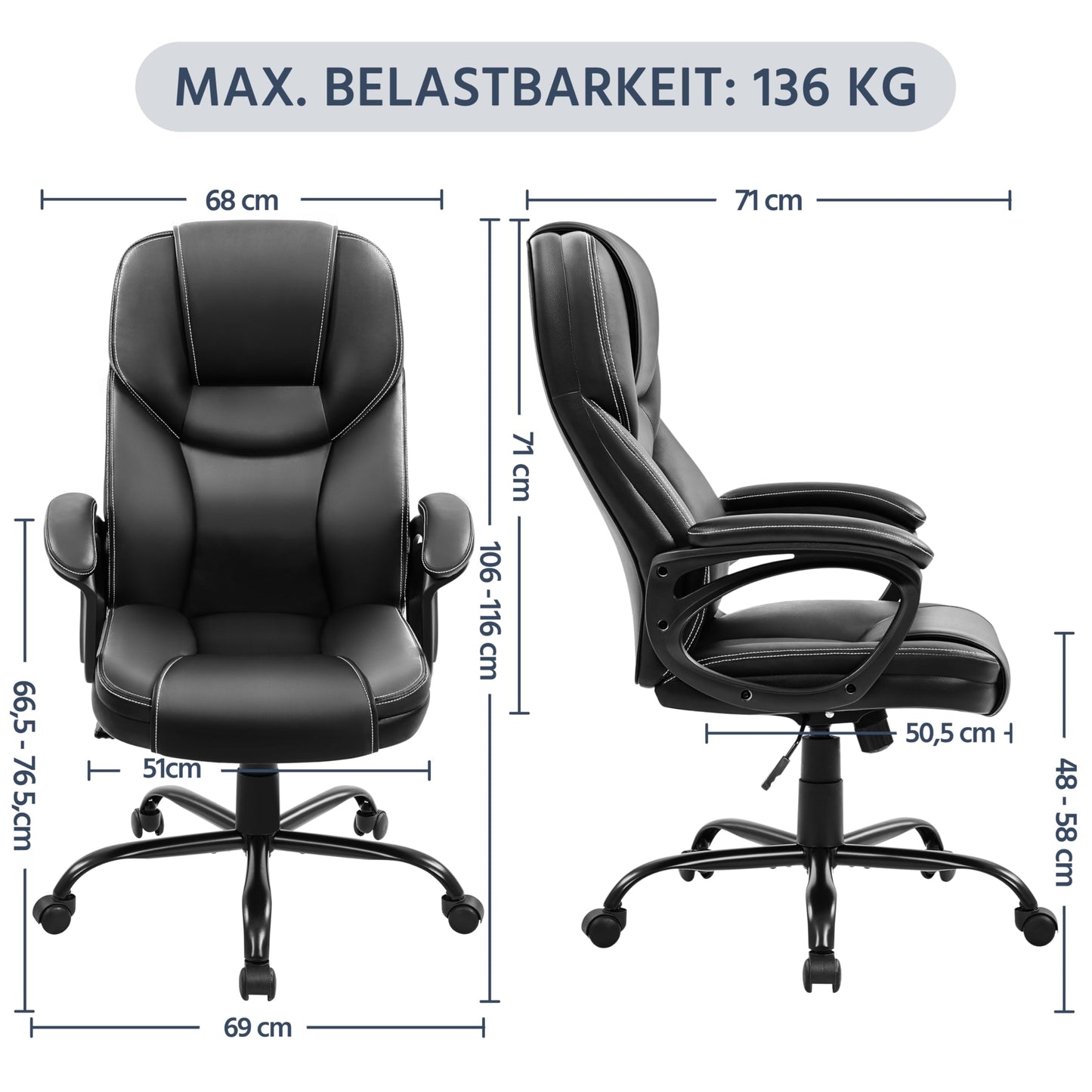 Yaheetech ergonomic executive chair, high back desk chair, computer chair, swivel office chair with padding, adjustable height, black PU leather.