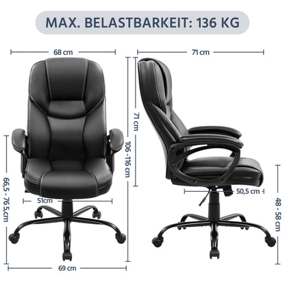 Yaheetech ergonomic executive chair, high back desk chair, computer chair, swivel office chair with padding, adjustable height, black PU leather.