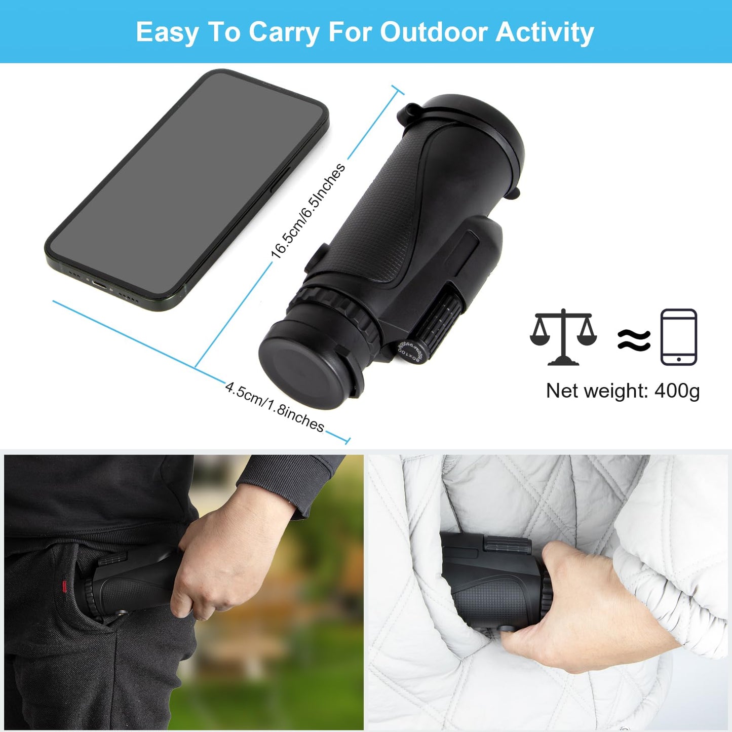 GOHHME 80X100 HD Monocular Telescope, Monocular Telescope for Adults with Smartphone Holder Upgrade Tripod, BAK4 Prism Waterproof Handheld Monocular Bird Watching Hunting Concert Football Game