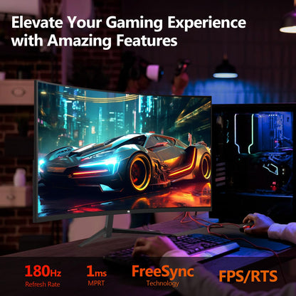 Z-Edge 24-inch Curved Gaming Monitor 180Hz 1ms MPRT, 300cd/m² brightness, 16:9 Full HD curved screen, VA panel, FreeSync, HDMI DP - Black