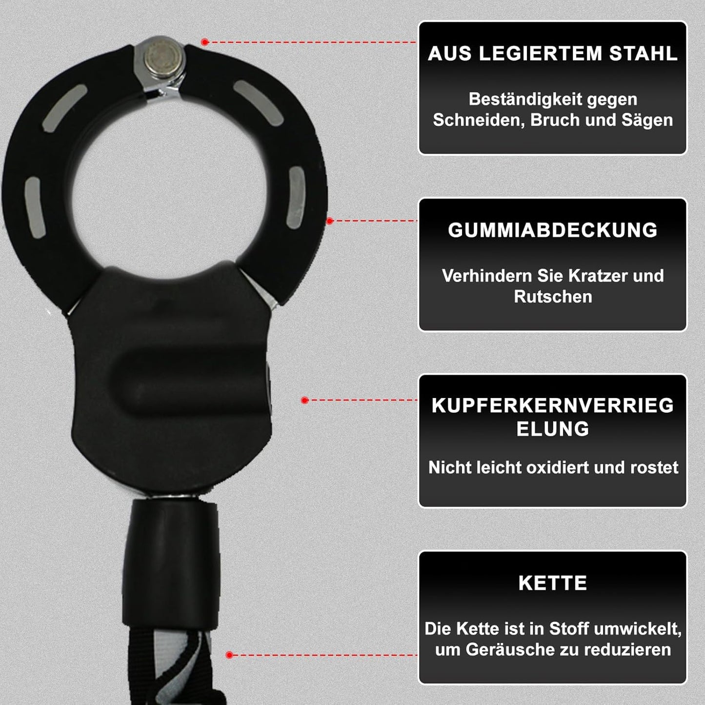 E Scooter Lock | 8mm Thick Chain Lock | Bike Lock | E Roller Lock High Security | Handcuff Lock with Case | Locks for Scooter Roller/Stroller/E-Bike