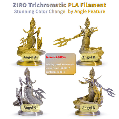ZIRO PLA Filament Dual Color Coextrusion Silk 3D Printer Filament 1.75mm for 3D Printers & 3D Pens, Multicolor PLA Rainbow Filament, 1kg (2.2lbs), Gold & Silver Color