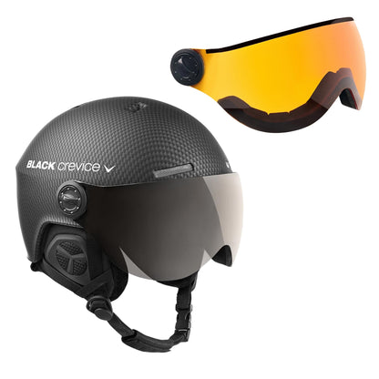 Black Crevice Arlberg ski helmet with 2 visors, carbon black/gray, M/L.