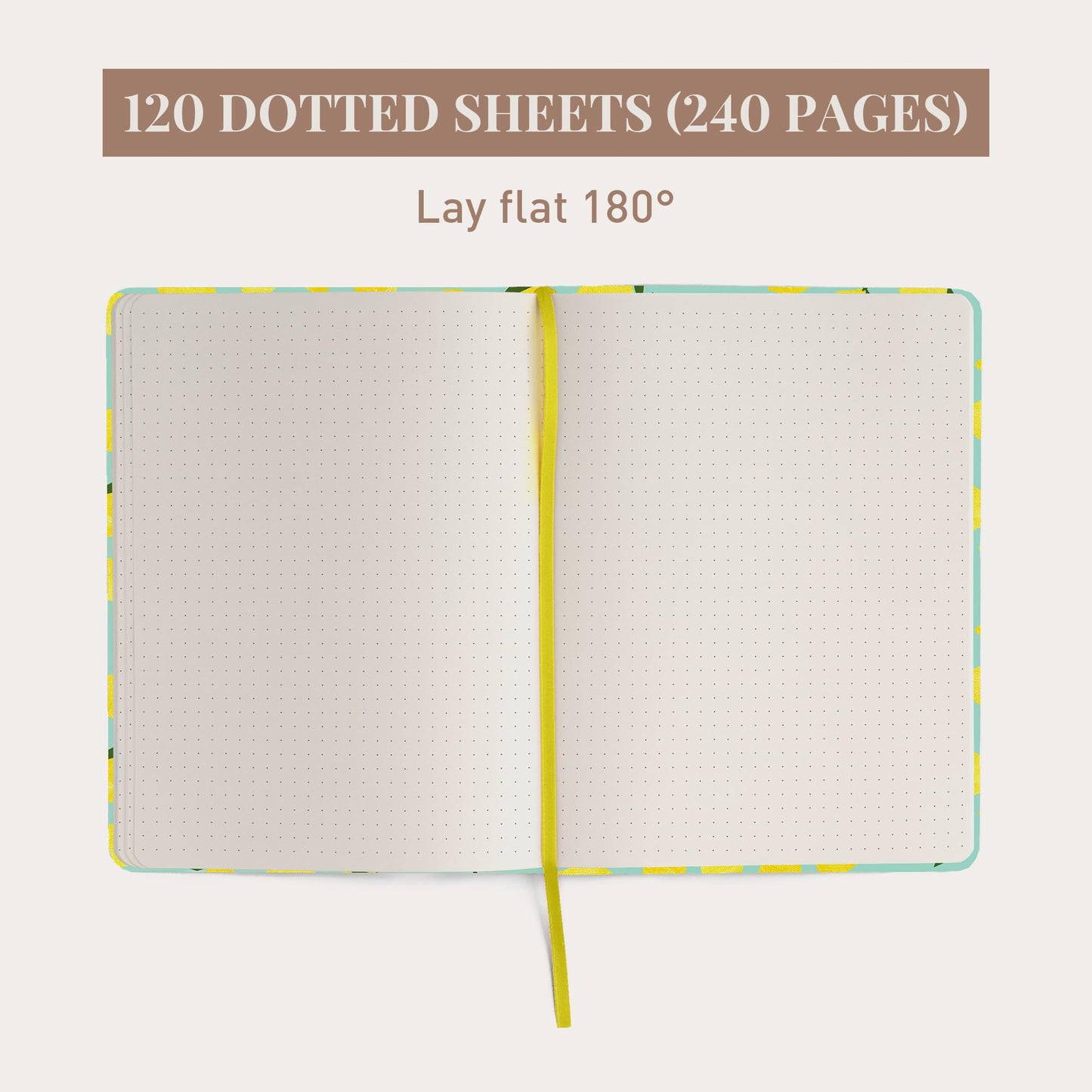 Riley's & Co. dotted notebook, 20.3 x 15.2 cm, hardcover, motivation journal, lemon yellow.