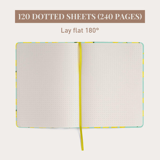 Riley's & Co. dotted notebook, 20.3 x 15.2 cm, hardcover, motivation journal, lemon yellow.