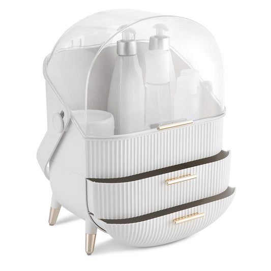 Navaris Makeup Organizer - storage for cosmetics - organizational system with 2 drawers - portable storage box for bathroom or vanity - White