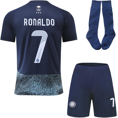 metekoc NASSR Riyadh Al 2025/2026 Away Ronaldo #7 Soccer Football Kids Jersey Shorts Socks Youth Sizes (Away, 30)