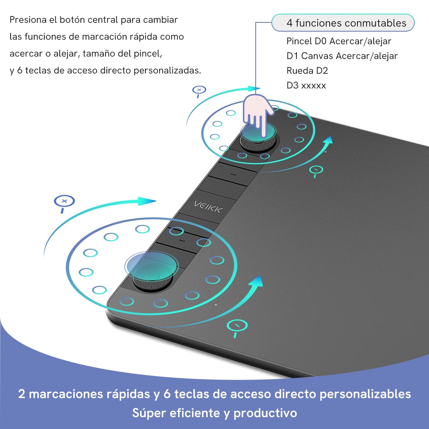 VEIKK VK1060PRO graphics tablet, 10x6 inch drawing tablet with 8 shortcut keys. Features double wheel design, 8192 levels of pressure sensitivity, battery-free pen. Compatible with Windows/Mac OS/Android/Linux.