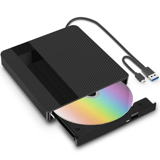 BNEHHOV External CD/DVD Drive External with USB 3.0 Type-C External DVD Burner CD/DVD +/-RW Portable Drive for Laptop Desktop PC and Mac OS for MacBook for Windows 11/10/8/7/XP Linux OS