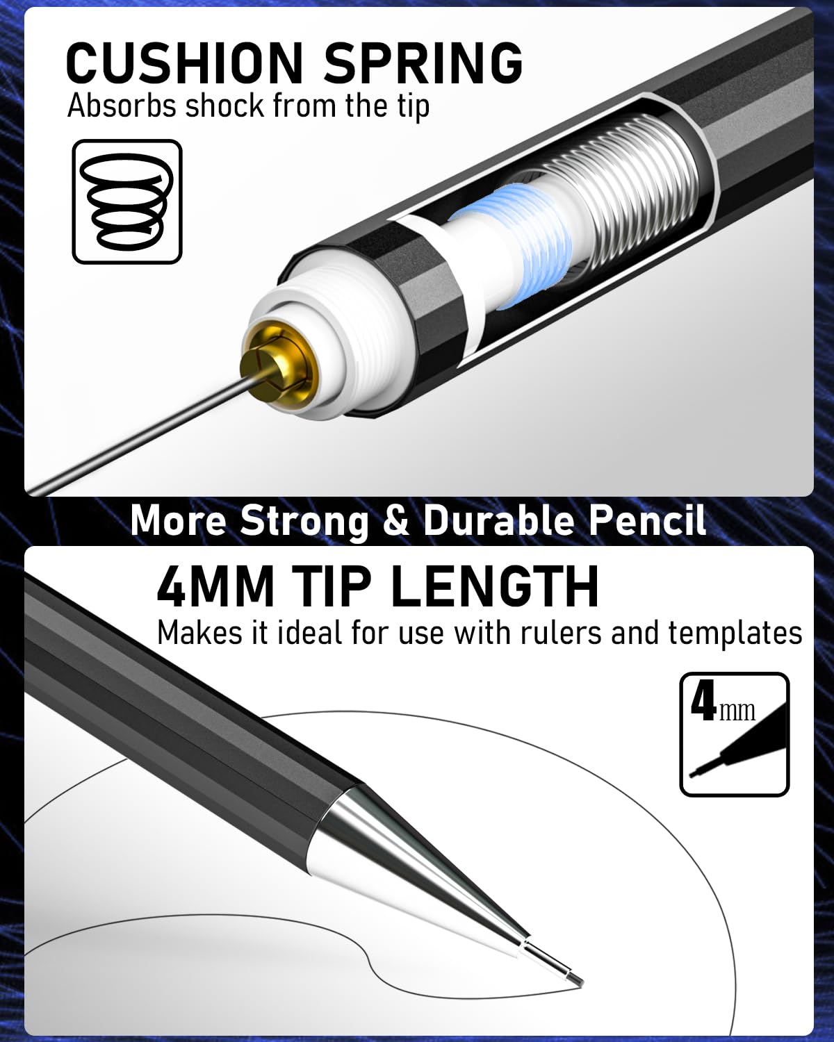 Nicpro 34-piece mechanical pencil set, black metal mechanical pencil set, 0.3, 0.5, 0.7, 0.9mm, and 2mm lead holders (6B, 4B, 2B, HB, 2H, 4H, CR) for sketching, drawing, with 19 tubes of lead.