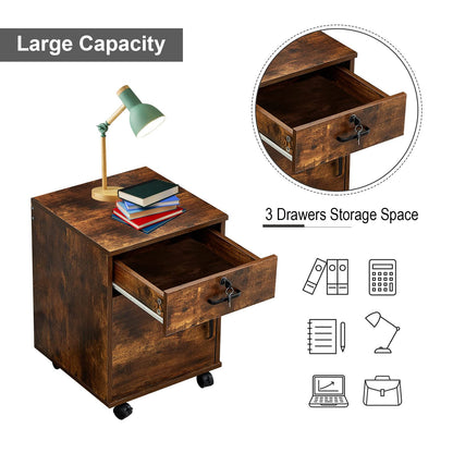 OFCASA mobile file cabinet with 1 drawer and 1 door lockable file cabinet office drawer on wheels industrial wood rolling cabinet for home office 40 x 40 x 55 cm