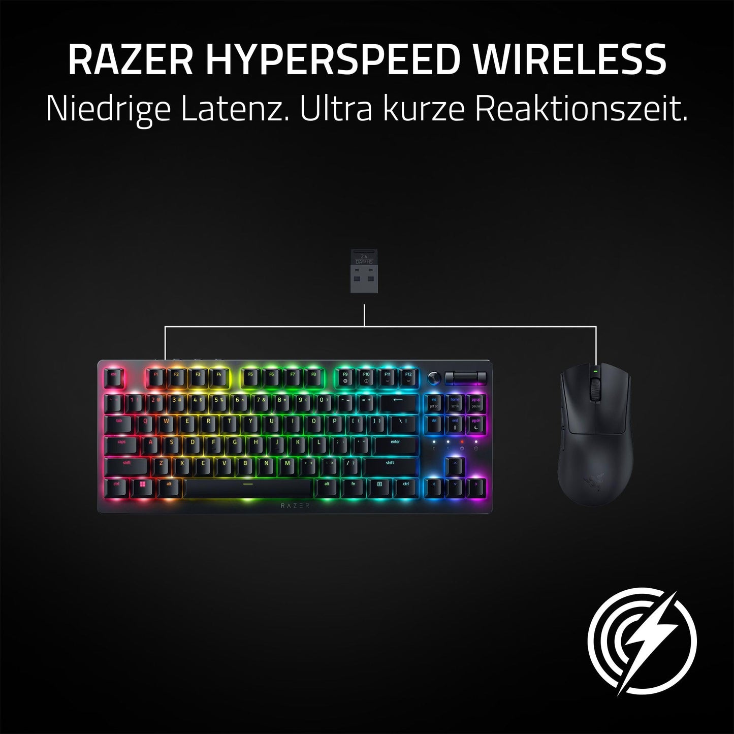 Razer DeathAdder V3 HyperSpeed - Ultra-light wireless ergonomic esports gaming mouse with 26K DPI (55g light, soft-touch coating, 100 hours battery life, HyperSpeed with 8K Hz) Black.