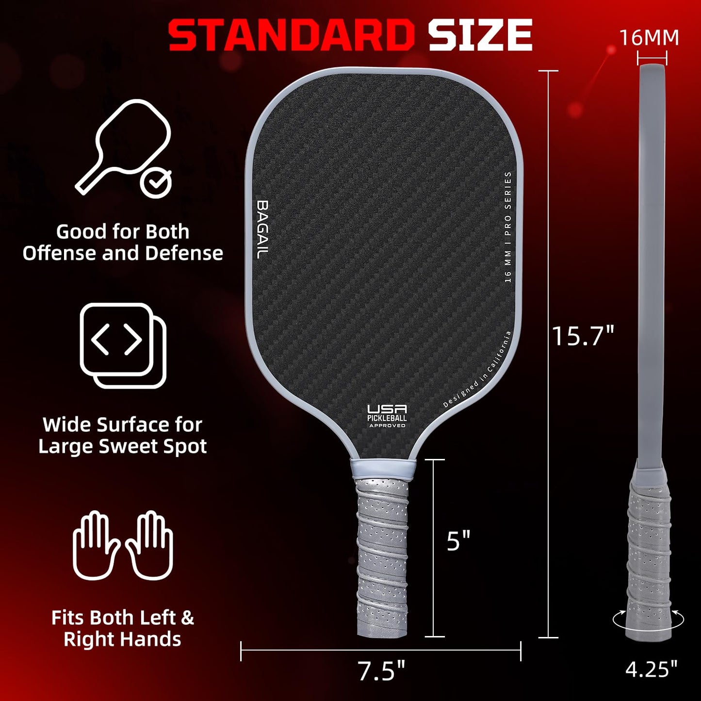 BAGAIL Pickleball Paddle Set with 4 balls, light, high shock absorption, ergonomically designed, suitable for indoor and outdoor pickleball games.