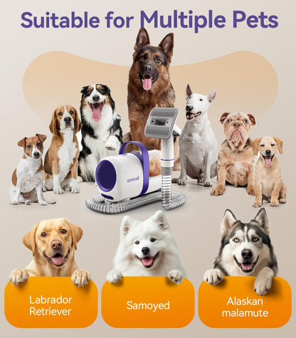 oneisall dog vacuum cleaner with brush, super suction power of 12000Pa, pet hair vacuum cleaner by brush with one button, pet hair remover with 4 grooming tools, 1.5L