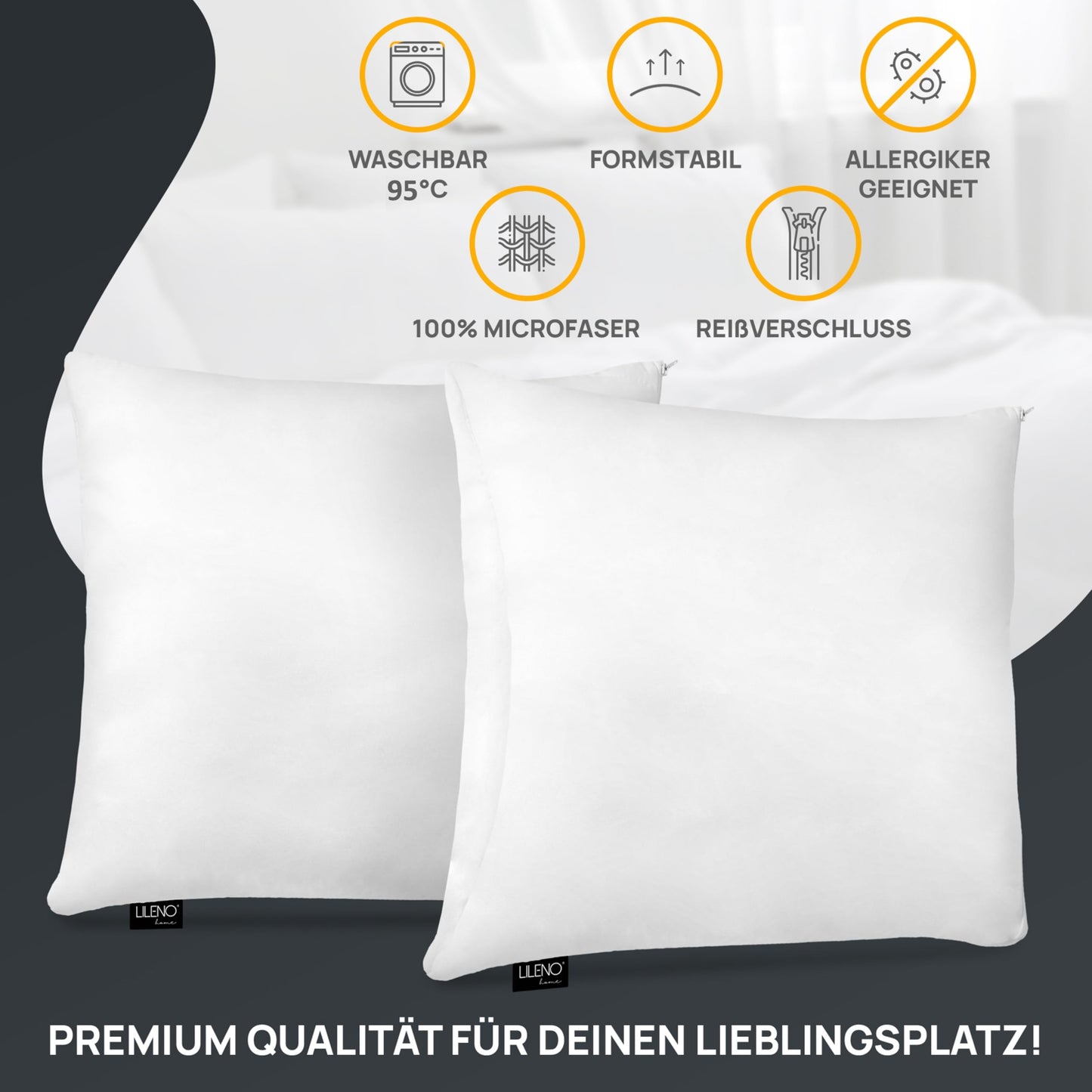 LILENO HOME Microfiber Pillows 45x45 cm [set of 4] washable up to 95 degrees with zipper - 45x45 cm pillow as pillow filling for bed or as decorative pillow - sofa pillow & throw pillow
