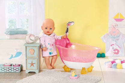 BABY born 831908 Bath Bathtub with light and sound effects, real water, and rubber duck, doll accessory for dolls up to 43 cm, Colorful