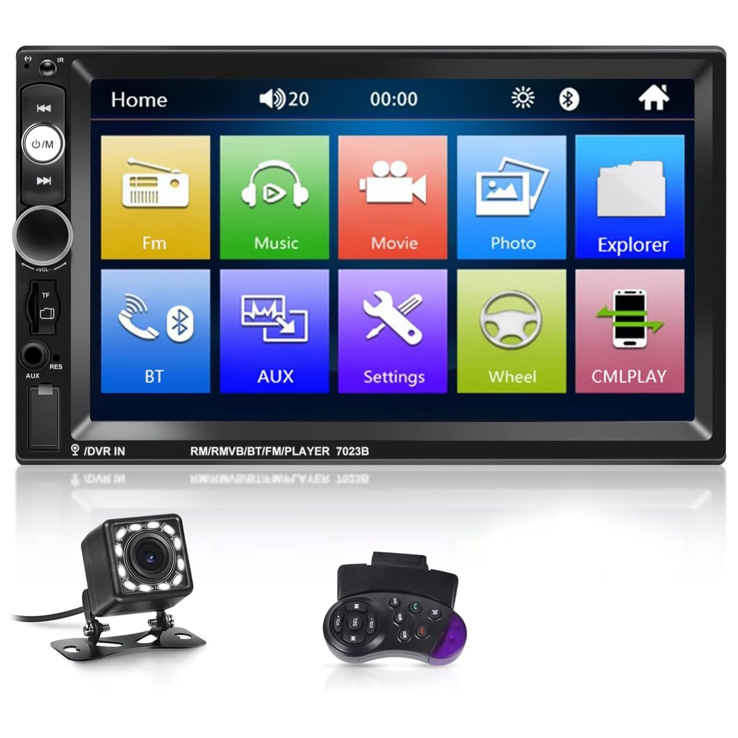 NHOPEEW Double Din Radio supports Android/iPhone Mirror Link 2 Din 7 inch Touch Display Car Radio with Bluetooth Handsfree/Dual USB/SD/AUX/Steering Wheel Control + Rear View Camera.