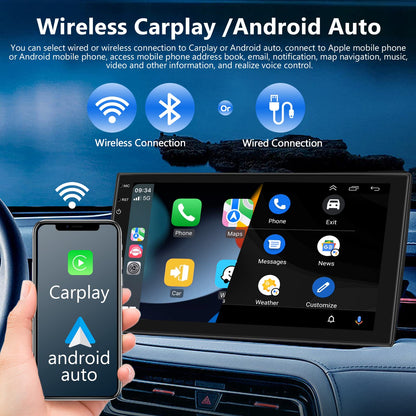 Hodozzy Android car stereo 2G+64G Wireless CarPlay Android Auto Double Din Radio with navigation 7 inch touchscreen GPS Bluetooth WiFi FM RDS Radio Rearview camera ISO adapter cable