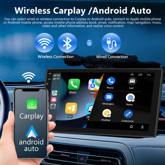 Hodozzy Android car stereo 2G+64G Wireless CarPlay Android Auto Double Din Radio with navigation 7 inch touchscreen GPS Bluetooth WiFi FM RDS Radio Rearview camera ISO adapter cable