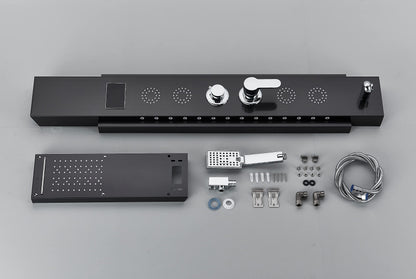 Black LED Multifunction Shower Panel with Stainless Steel Corner Mount Rain Shower Column Bathtub Faucet Shower System Shower Set No Battery Shower Fixture Set Hevenaov