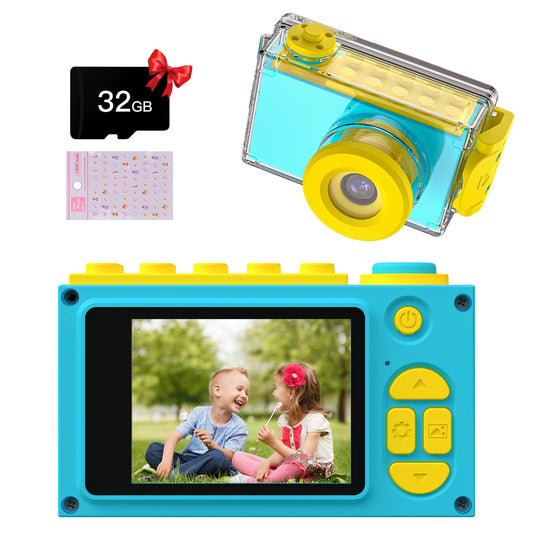Kriogor Camera Kids, waterproof kids digital camera and video camera with HD 1080P/8MP/2 inch screen/32G TF card, gifts for kids (Blue)