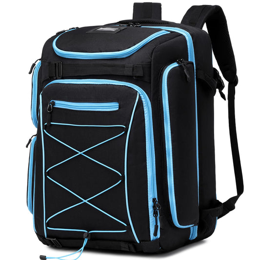 FIXITOK ski boot bag with helmet compartment and backpack straps, 60L ski backpack ski boot backpack with helmet pouch, ski bag siksack for ski boots, snowboard.