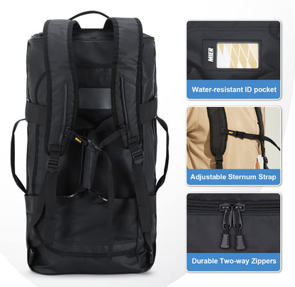 MIER Men's Sports Bag Water-Resistant Travel Bag 60L Large Heavy Duty Convertible Sports Backpack with Backpack Straps and Shoe Compartment for Gym, Sports, Travel, Duffle Bag-Black