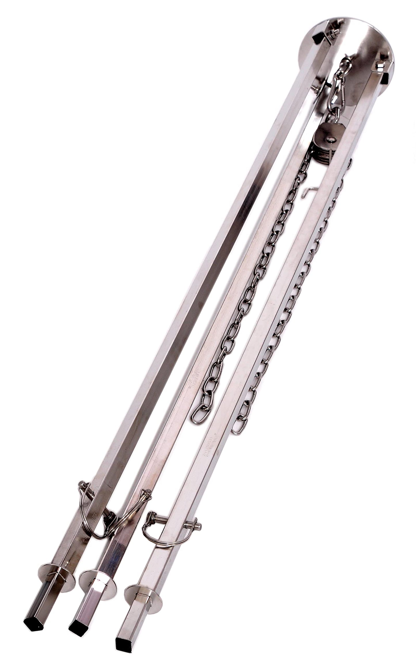 Massive tripod 2.00 m made of 304 stainless steel for swivel grill, goulash kettle, chain height adjustment, non-slip protection