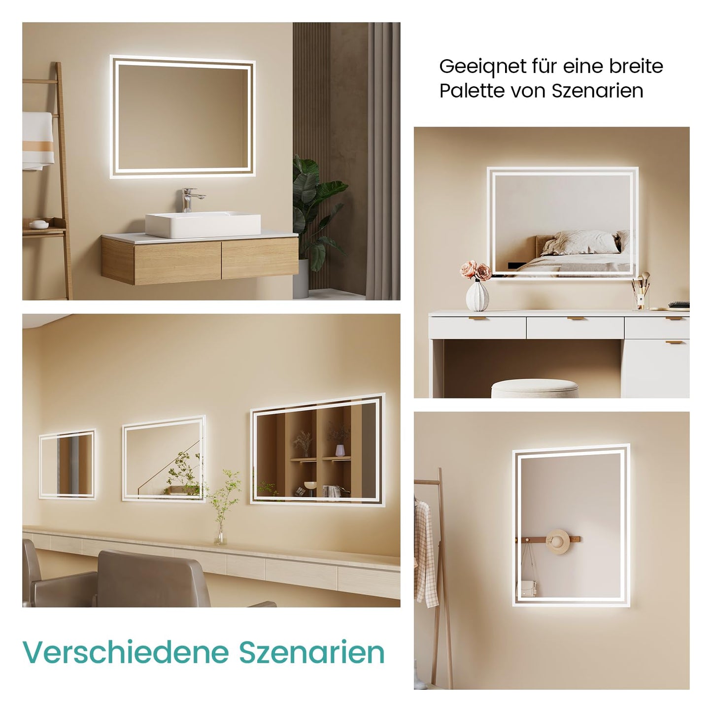 EMKE LED bathroom mirror 80x60cm LED wall mirror with warm white and cool white lighting Bathroom mirror with demister + touch control