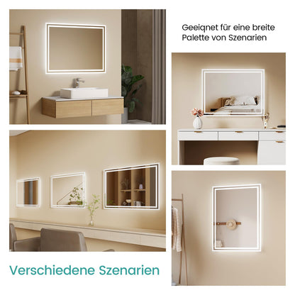EMKE LED bathroom mirror 80x60cm LED wall mirror with warm white and cool white lighting Bathroom mirror with demister + touch control